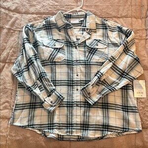 Casual Plaid Button Down Shirt - Black and Cream